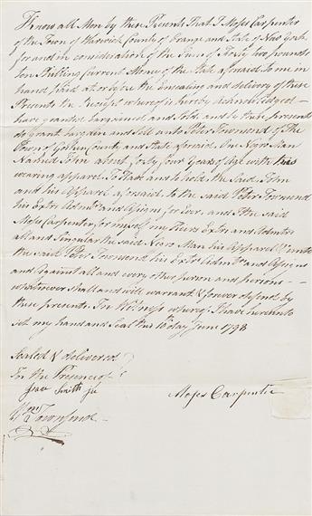 (SLAVERY AND ABOLITION.) Slave sale document from upstate New York.